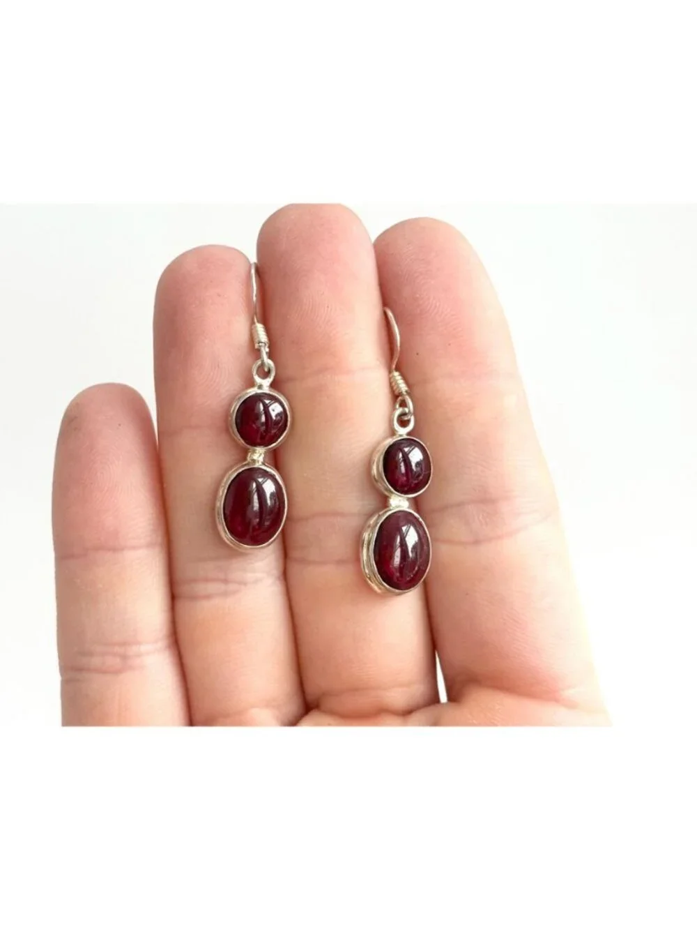 Natural Amethyst Cabochon Gemstone Vintage Sterling Silver 925 Earrings
